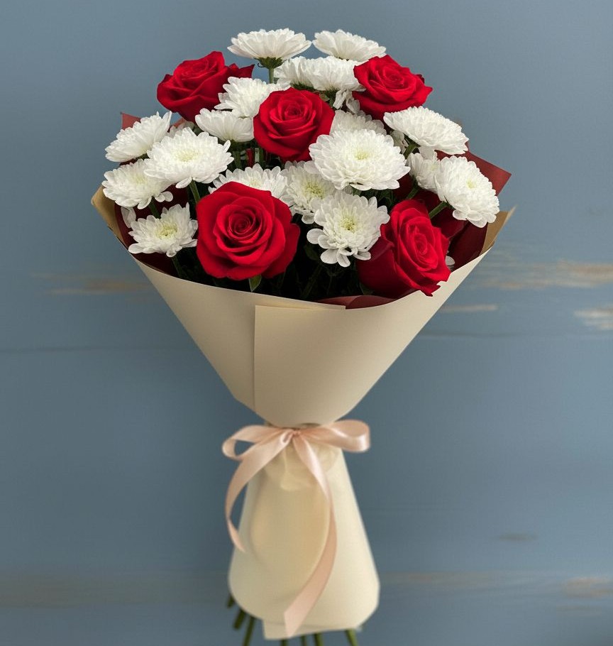 Букет цветов из: Розы и Хризантемы в Перми