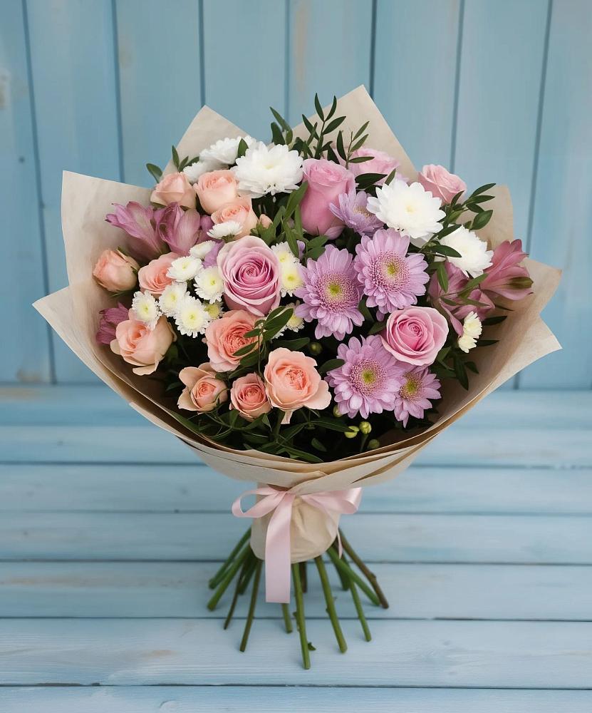 Букет цветов из: Хризантемы, Розы и Альстромерии в Перми