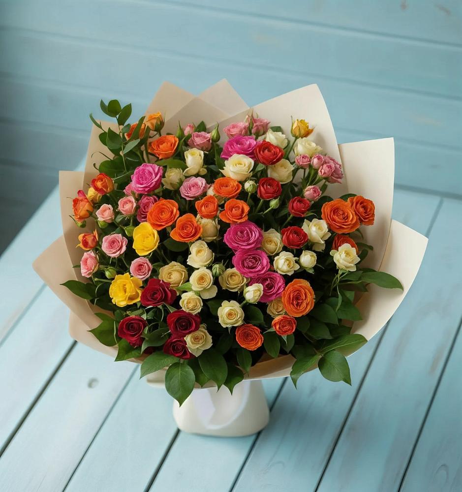 Букет Микс из разноцветных кустовых роз в Перми