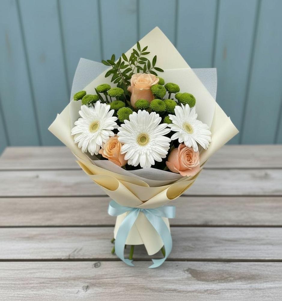 Букет цветов из: Герберы, Розы и Хризантемы в Перми