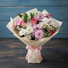 Букет цветов из:  Хризантемы, Альстромерии и Розы в Перми