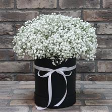 Цветочная композиция из Гипсофила в шляпной коробке в Перми