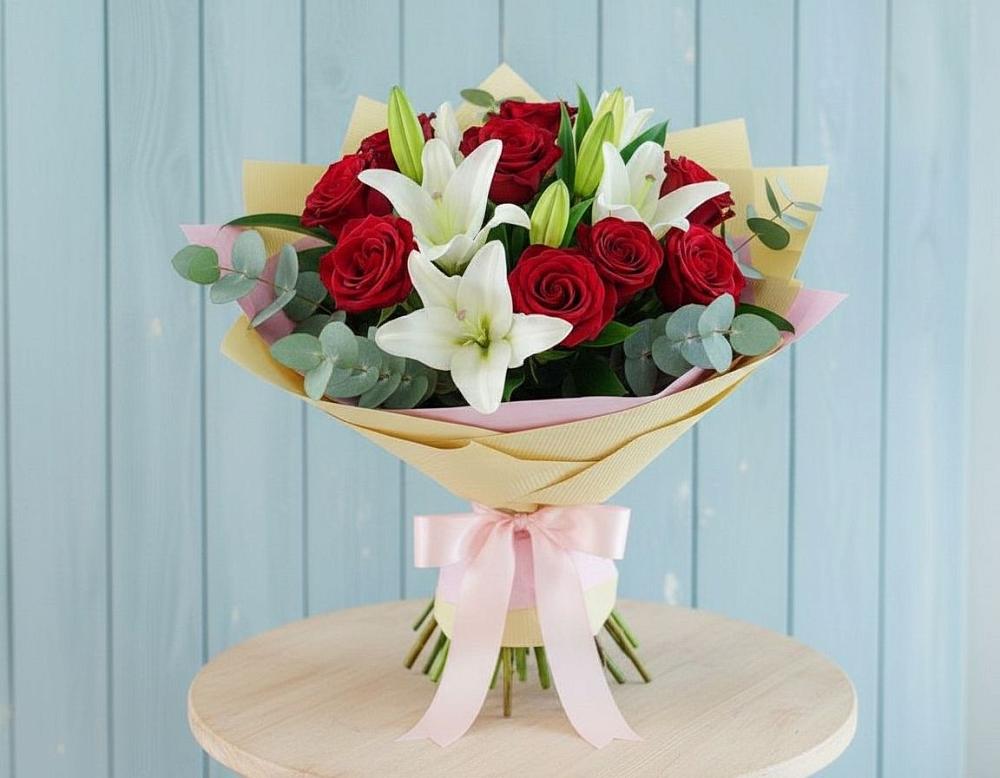 Букет цветов из: Лилии и Розы в Перми